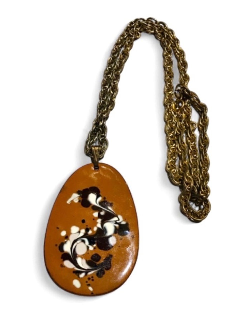 Vintage Brown Enamel Pendant Necklace